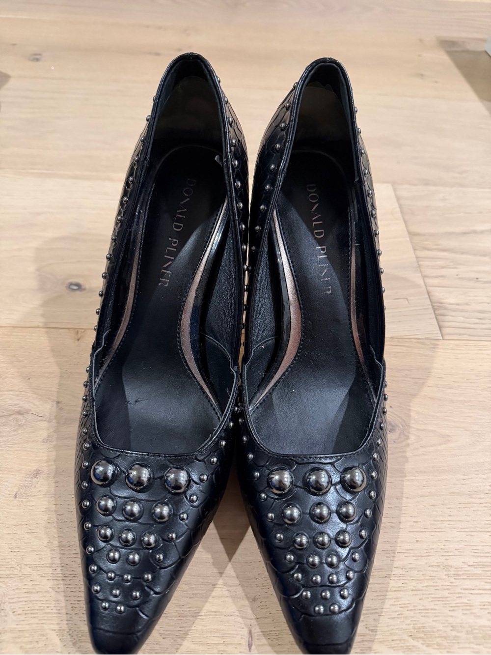 Donald J. Pliner Black Studded Pointed-Toe Pumps